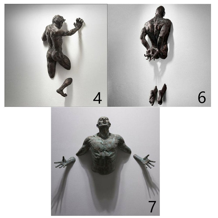 Skanto | Imitasjon Kobber Harpiks Ornament Abstrakt Figur Veggkunst Klatrer 3D Gjennom Vegg Statue Skulptur