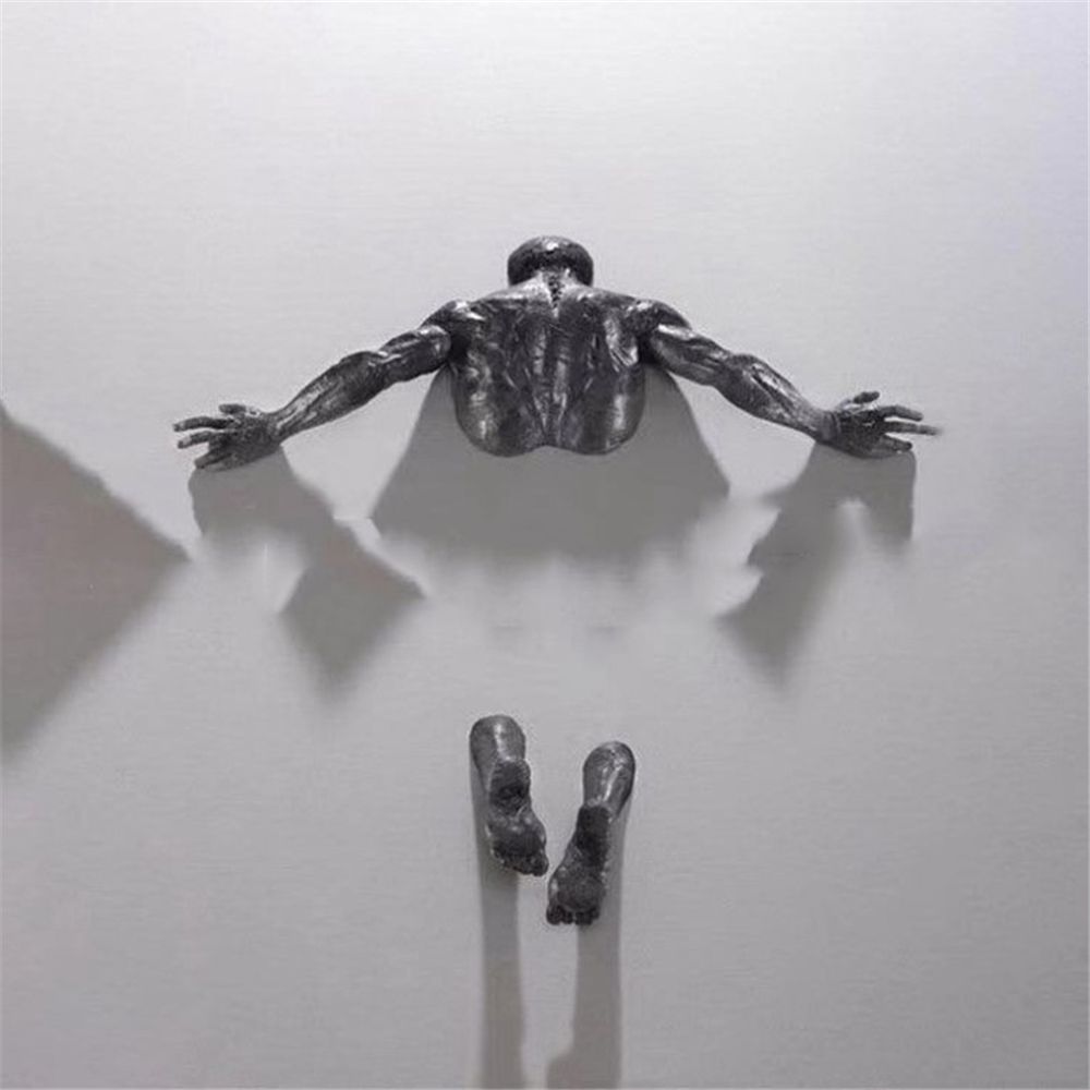 Skanto | Imitasjon Kobber Harpiks Ornament Abstrakt Figur Veggkunst Klatrer 3D Gjennom Vegg Statue Skulptur