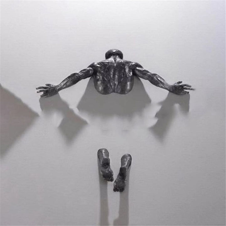 Skanto | Imitasjon Kobber Harpiks Ornament Abstrakt Figur Veggkunst Klatrer 3D Gjennom Vegg Statue Skulptur