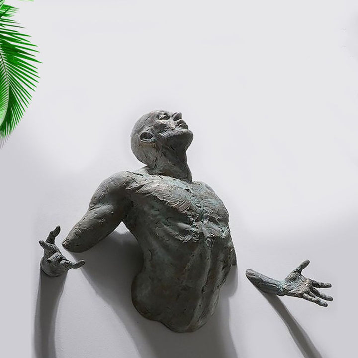 Skanto | Imitasjon Kobber Harpiks Ornament Abstrakt Figur Veggkunst Klatrer 3D Gjennom Vegg Statue Skulptur
