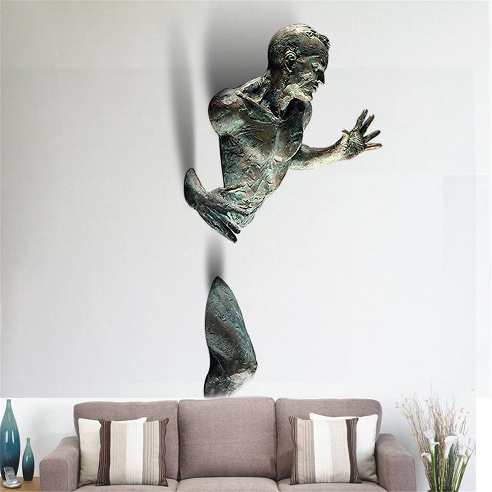 Skanto | Imitasjon Kobber Harpiks Ornament Abstrakt Figur Veggkunst Klatrer 3D Gjennom Vegg Statue Skulptur