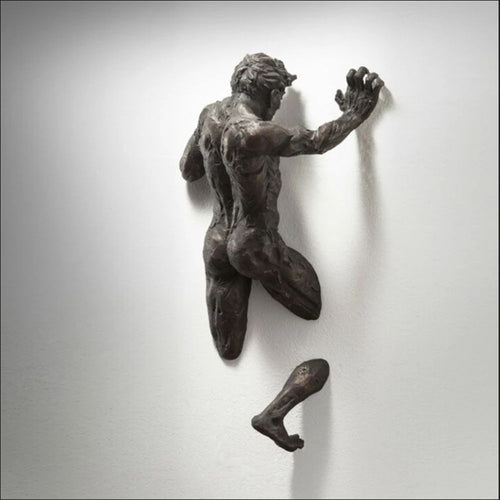 Skanto | Imitasjon Kobber Harpiks Ornament Abstrakt Figur Veggkunst Klatrer 3D Gjennom Vegg Statue Skulptur