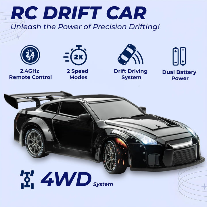 RC Drift Bil – LED Lys, Høyhastighets 4WD & Drift Dekk Skanto