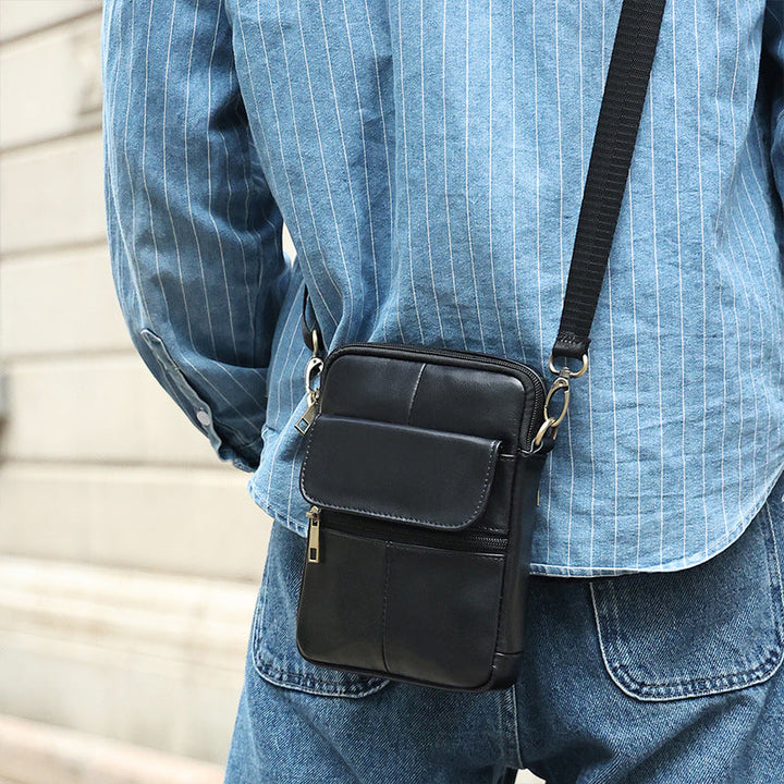 Skanto | Herre Liten Ekte Skinn Skulderveske – Kompakt Crossbody med Justerbar Stropp