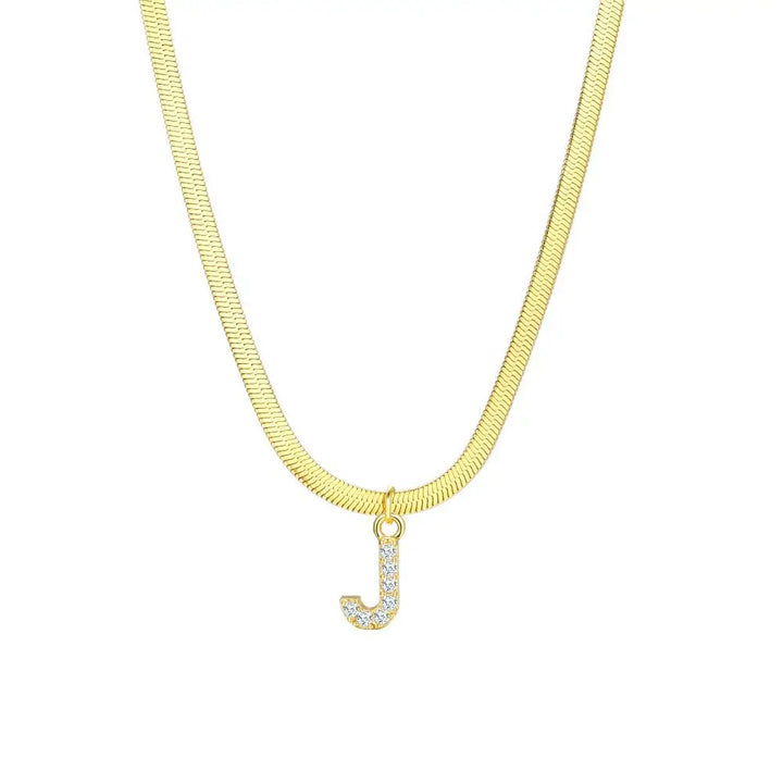 Skanto | Delikat Diamant Bokstav Initial Herringbone Halskjede
