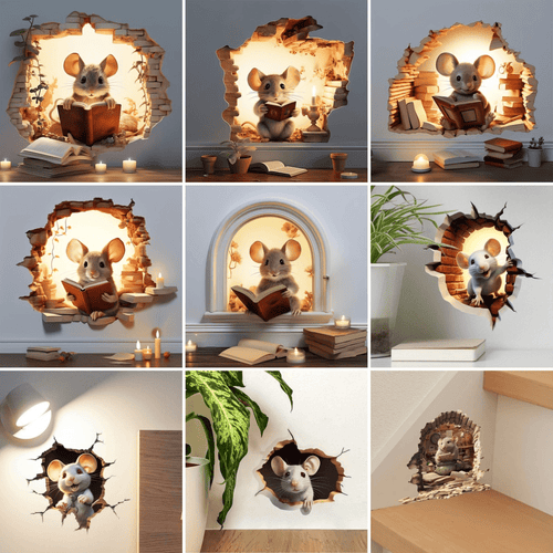 DecoraMice 3D-Cartoon-Wandtattoos | Niedliche Maus-Wandtattoos für Kinderzimmer und Wohnräume