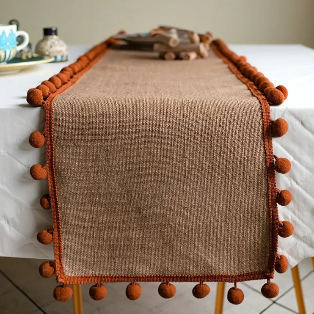 Skanto | Jute Bohemian Pom-Pom Bord Løper