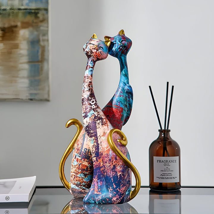 Sweet Lovers – Håndmalt katteparskulptur for evig hengivenhet
