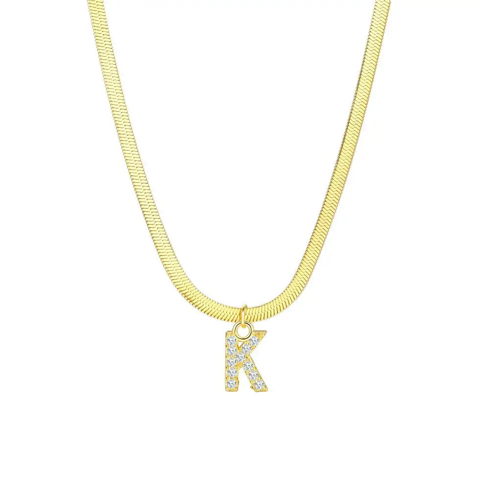 Skanto | Delikat Diamant Bokstav Initial Herringbone Halskjede