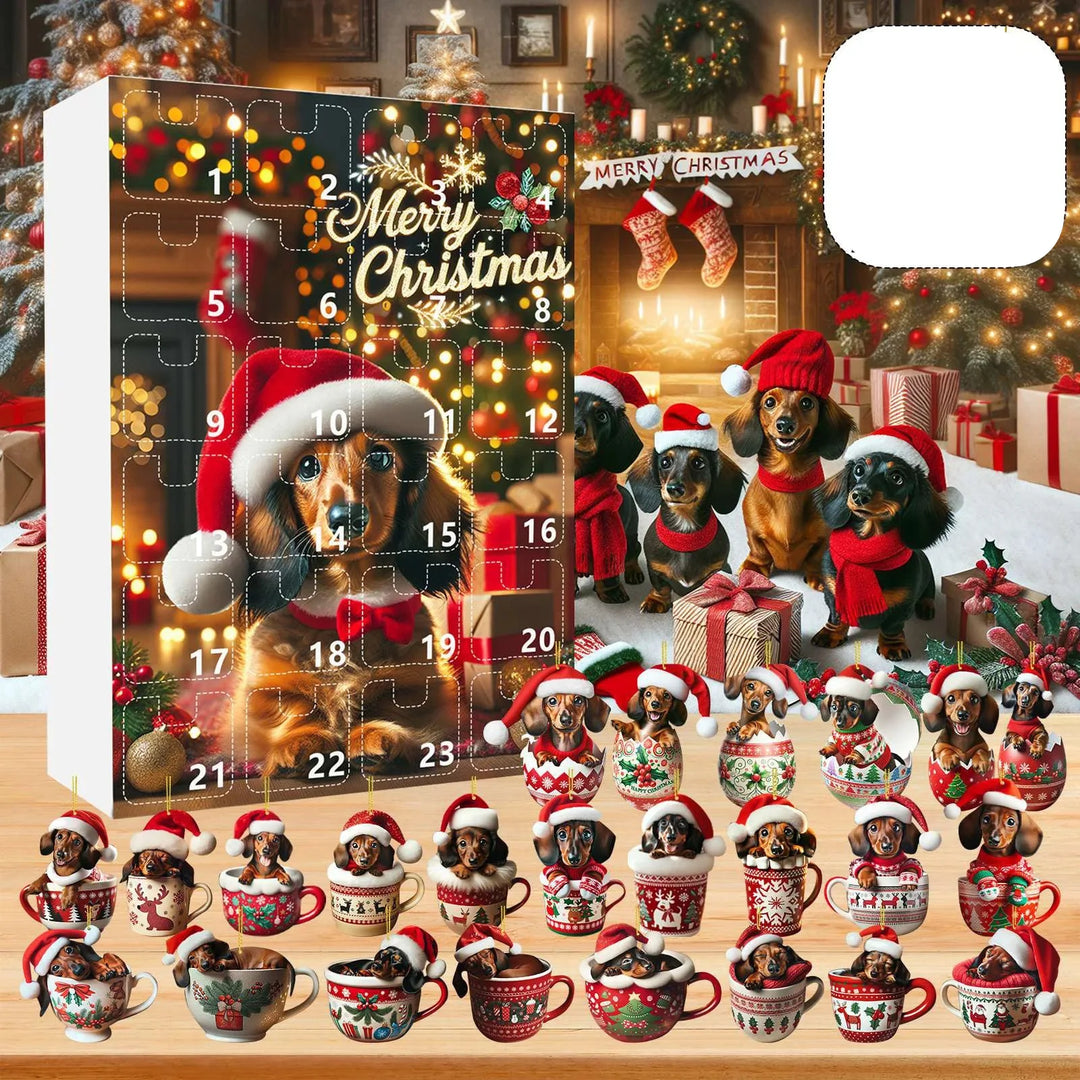 Skanto | Jule Adventskalender med Dachshund Tema – 24 Dagers Nedtelling og Dekorativ Akryldesign