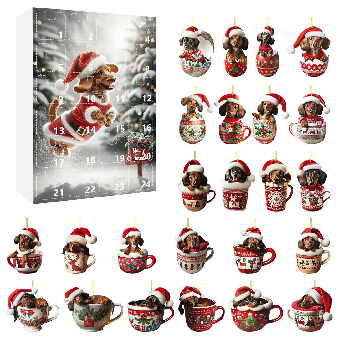 Skanto | Jule Adventskalender med Dachshund Tema – 24 Dagers Nedtelling og Dekorativ Akryldesign