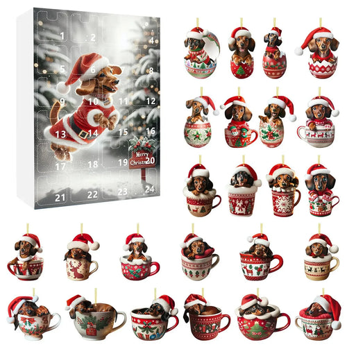 Skanto | Jule Adventskalender med Dachshund Tema – 24 Dagers Nedtelling og Dekorativ Akryldesign