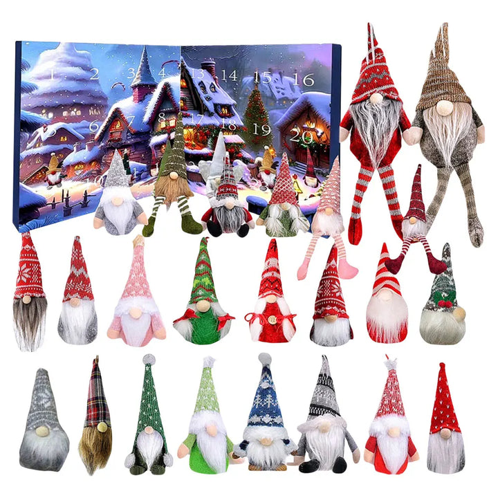 Skanto | Julegnome Adventskalender 2025 med 24 unike ornamenter og pusefigurer for barn –Festlig dekorasjon og nedtelling