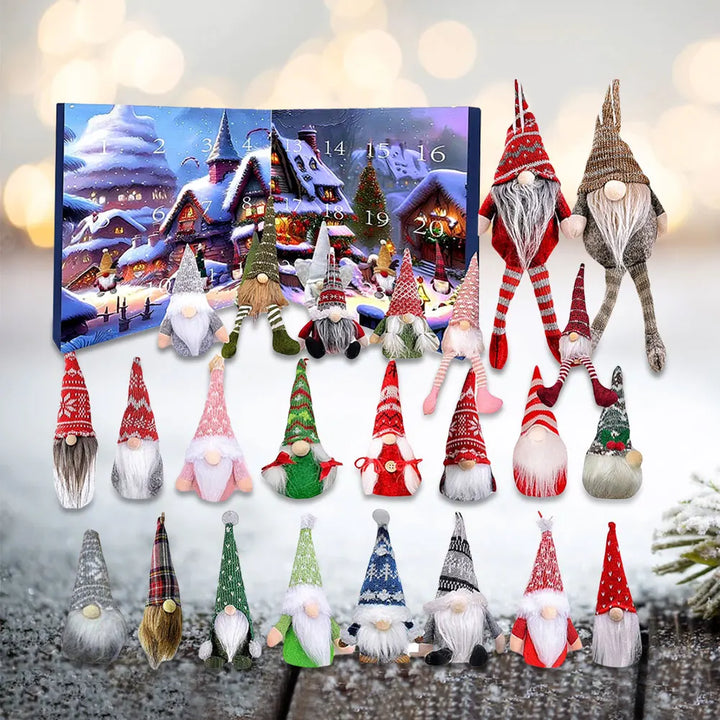 Skanto | Julegnome Adventskalender 2025 med 24 unike ornamenter og pusefigurer for barn –Festlig dekorasjon og nedtelling