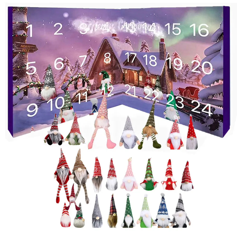 Skanto | Julegnome Adventskalender 2025 med 24 unike ornamenter og pusefigurer for barn –Festlig dekorasjon og nedtelling