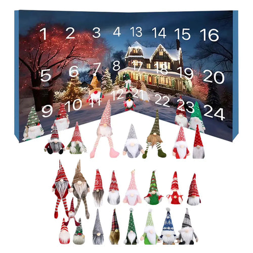 Skanto | Julegnome Adventskalender 2025 med 24 unike ornamenter og pusefigurer for barn –Festlig dekorasjon og nedtelling