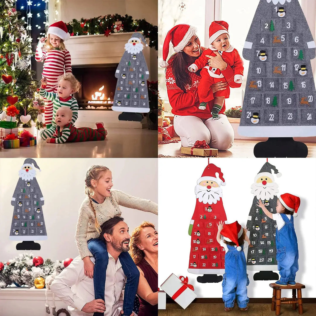 Skanto | Santa Ull Adventskalender med 24 Lommer for Barn - Fargerik Dekorasjon for Høytider