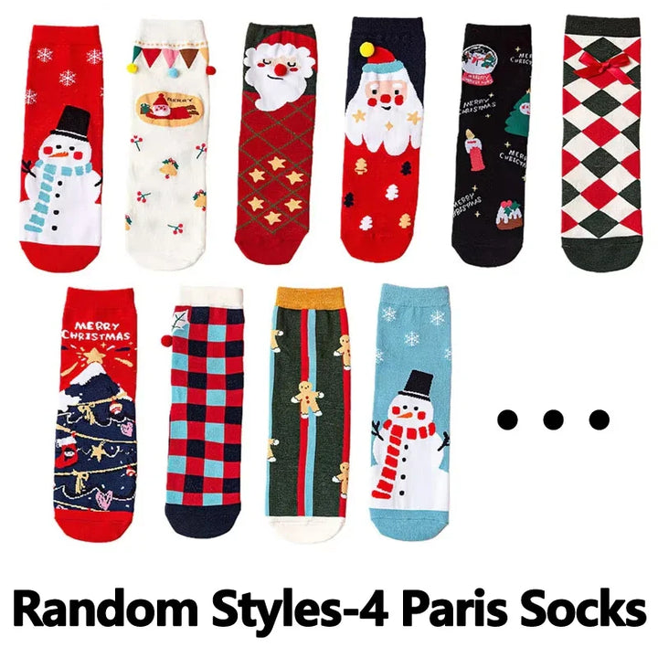 Skanto | Juleullstrømper for Barn – Myke Bomullssokker med Elger & Snøfnugg (4 Par)
