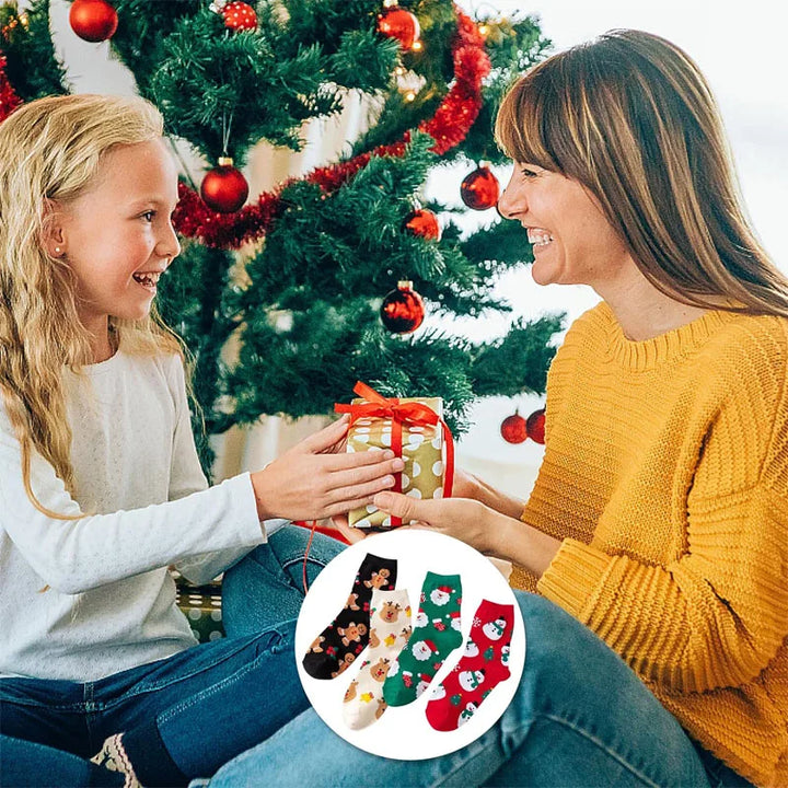 Skanto | Juleullstrømper for Barn – Myke Bomullssokker med Elger & Snøfnugg (4 Par)
