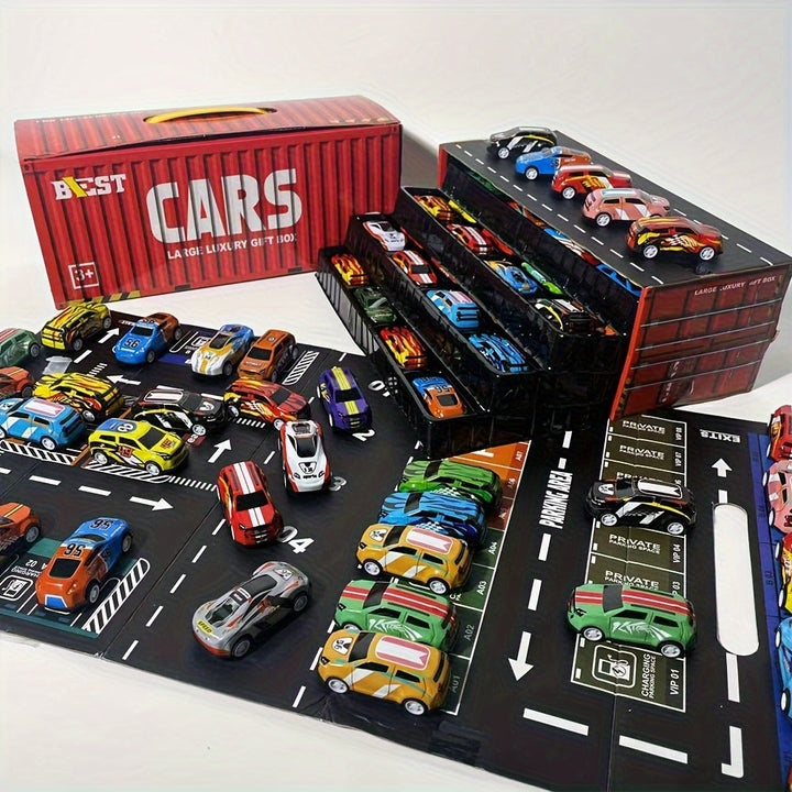 Kinder-Spielset med Diecast-Autobahn og Garage
