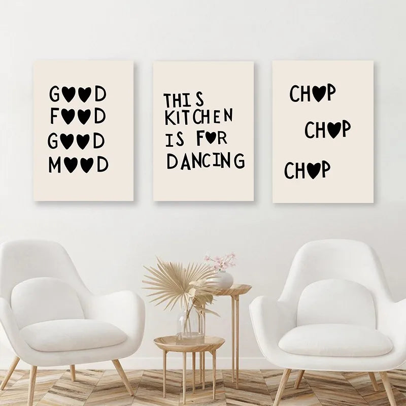 Küchenkochliebe-sitater-veggkunst Fine kunst lerrettrykk Minimalistisk moderne typografiske plakater bilder for kjøkken-spisestue-kafé-kunstdekorasjon | Skanto