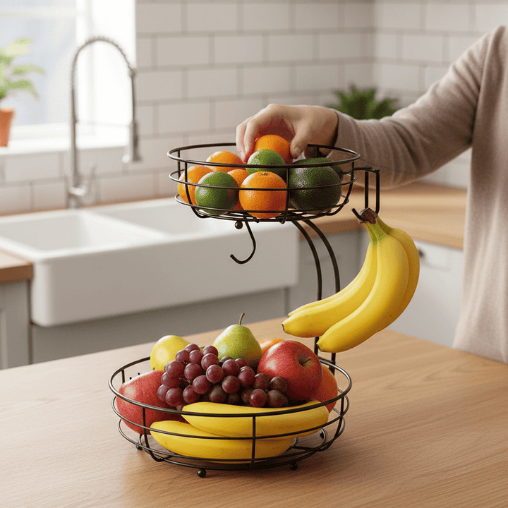 Skanto | 2-lags fruktstativ med bananstativ i skandinavisk design