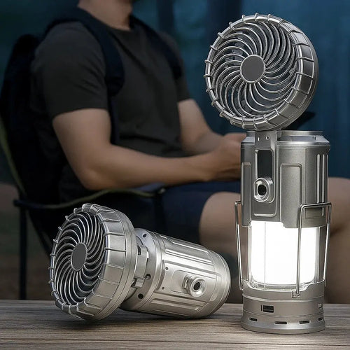Campinglys med vifte og powerbank | Solenergi & oppladbart LED-lys | Bærbart utendørsutstyr | Skanto