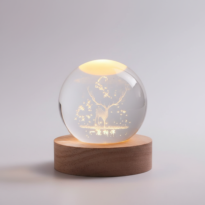 AstroGlobe 3D Lampe – Spherical Wooden Table Lamp with Warm LED Light and Planet Design | Skanto