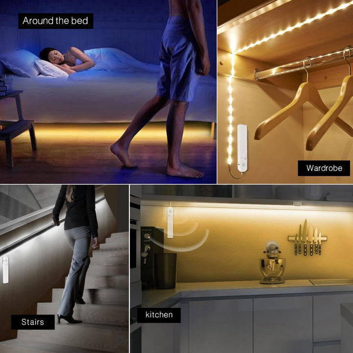 Skanto | LED Under Cabinet lys LED Stripe led Lampe med Trådløs PIR Bevegelsessensor USB Port lys Klesskap Trapper Garderobe Seng Side Lys
