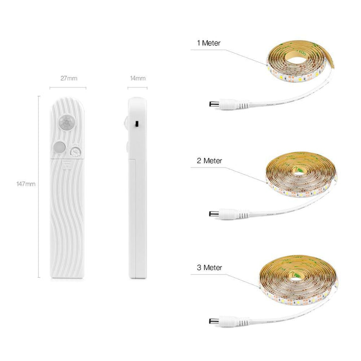 Skanto | LED Under Cabinet lys LED Stripe led Lampe med Trådløs PIR Bevegelsessensor USB Port lys Klesskap Trapper Garderobe Seng Side Lys