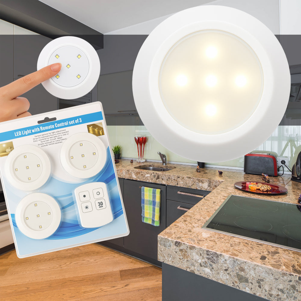 LED Spot (runde) 3 stk. inkl. fjernkontroll | Skanto