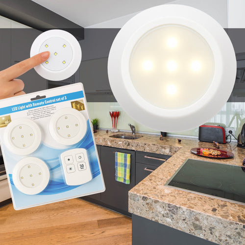 LED Spot (runde) 3 stk. inkl. fjernkontroll | Skanto