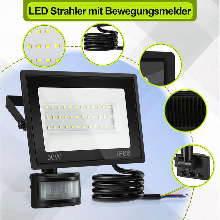LED Flomlys med Bevegelsessensor Kald Hvit 10W-100W (uten kontakt) | Skanto
