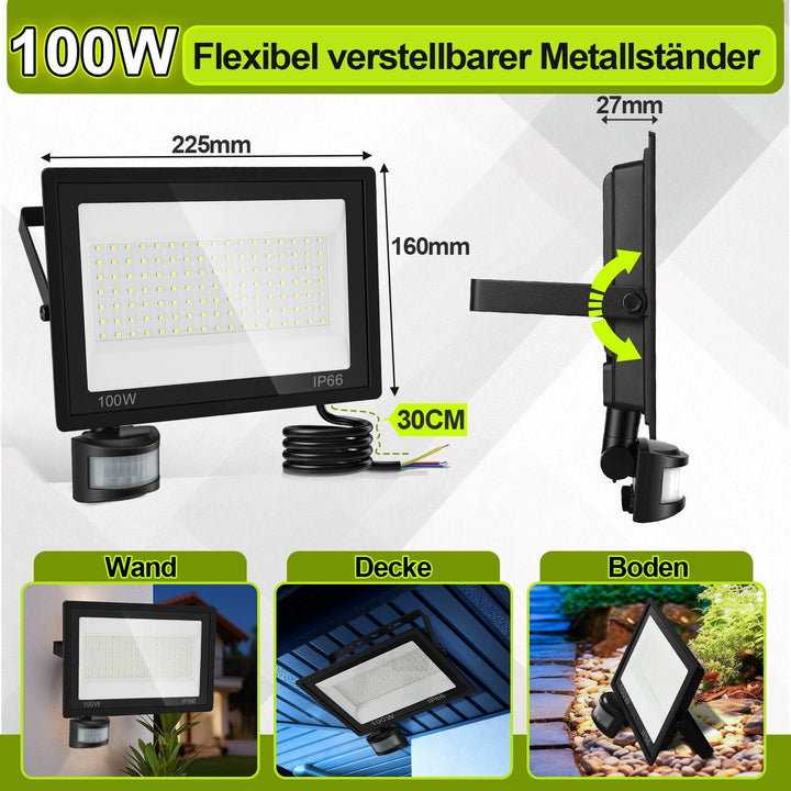 LED Flomlys med Bevegelsessensor Kald Hvit 10W-100W (uten kontakt) | Skanto