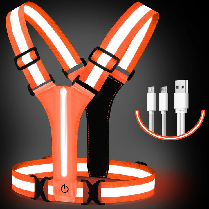 Skanto | LED Løpevest – Oppladbar Sikkerhetsvest med Refleksstriper