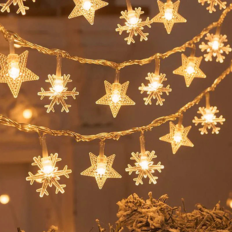 Skanto | Julelyslenke med Snøfnuggdesign – LED Lyslenke på Batterier for Festlig Stemning