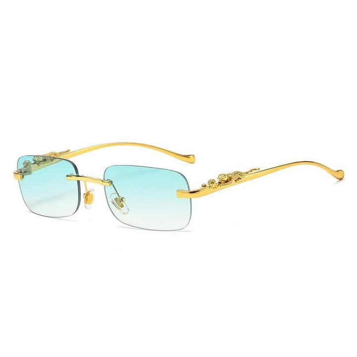 Randlose Sonnenbrille mit Leopardenkopf-Design og UV400-Schutz