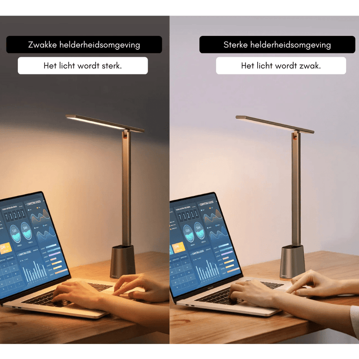Intelligent, feilbar LED-Schreibtischlampe med Akku og Dimmfunksjon