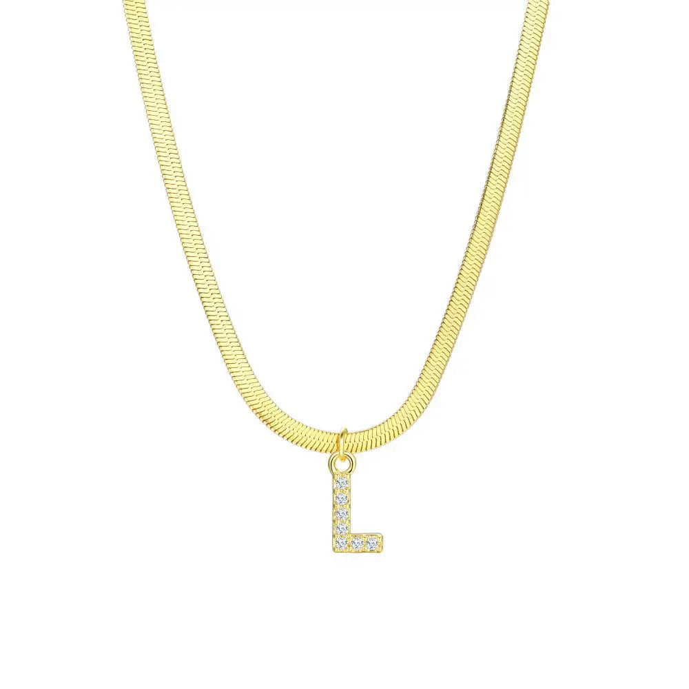 Skanto | Delikat Diamant Bokstav Initial Herringbone Halskjede
