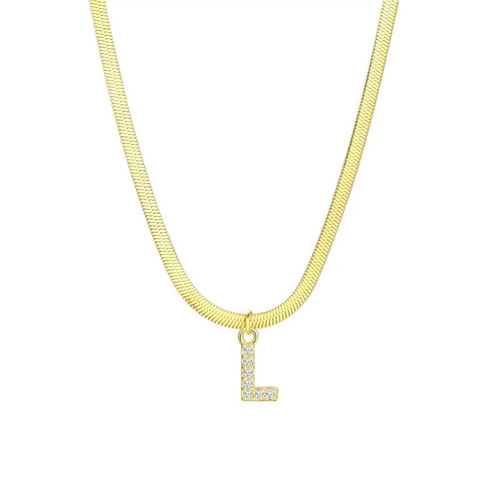 Skanto | Delikat Diamant Bokstav Initial Herringbone Halskjede