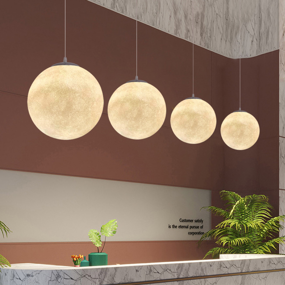 Skanto | Moon Hengende Lampe med Bambushette – Modern Belysning for Stue og Soverom, LED-lamper, Minimalistisk Design