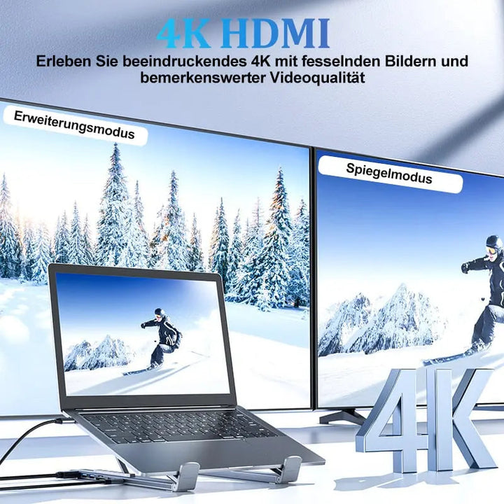Sammenleggbart laptopstativ med 8-i-1-hub – For teknologientusiaster og hurtigladere