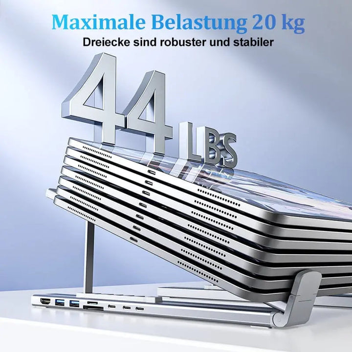 Sammenleggbart laptopstativ med 8-i-1-hub – For teknologientusiaster og hurtigladere