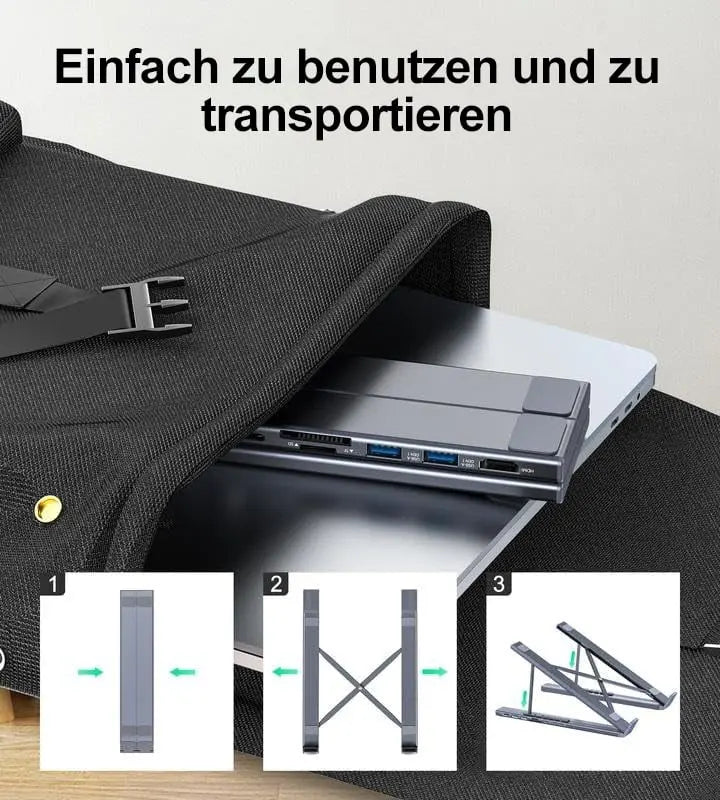 Sammenleggbart laptopstativ med 8-i-1-hub – For teknologientusiaster og hurtigladere
