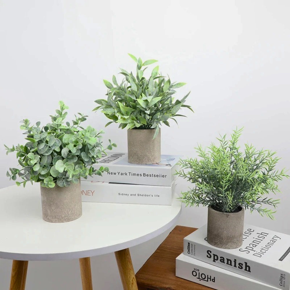 Skanto | Leafora Kunstige Planter i Moderne Potte Dekor | 3stk Sett