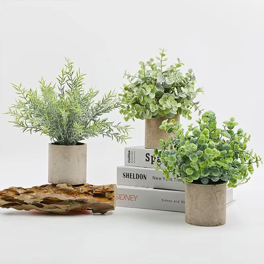 Skanto | Leafora Kunstige Planter i Moderne Potte Dekor | 3stk Sett