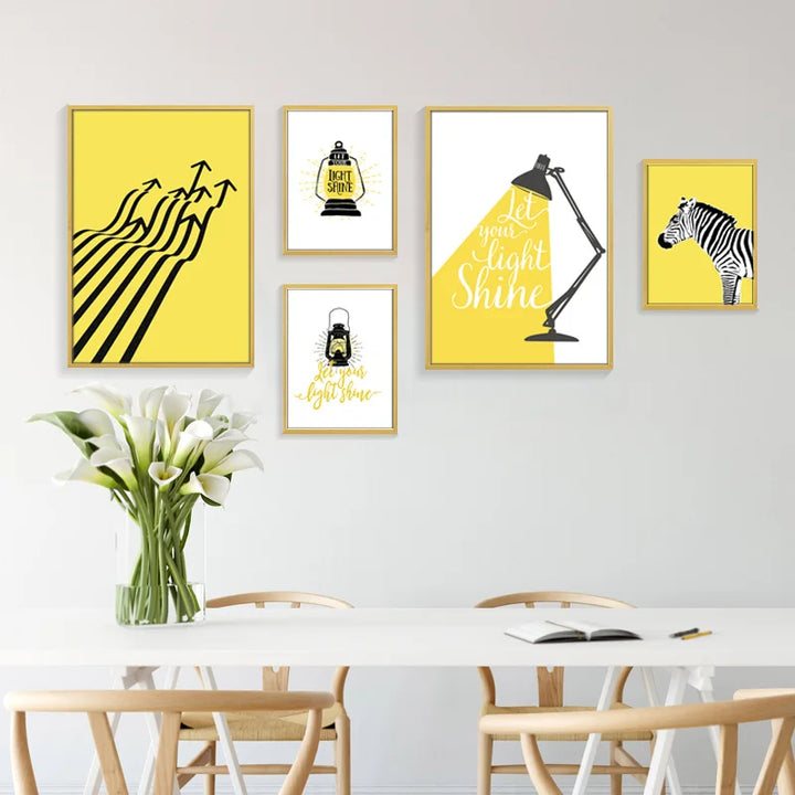 La ditt lys skinne Inspirerende sitater veggkunst Gul Svart lerretstrykk Daglig mantra Positivitet plakatbilder For stue soverom kontor kunstdekorasjon | Skanto