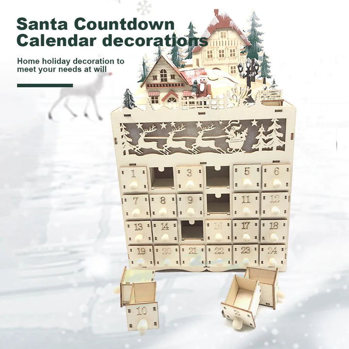 Skanto | LumiFest Wooden Advent Calendar – 24 Compartments with Warm LED Light & Christmas Atmosphere
