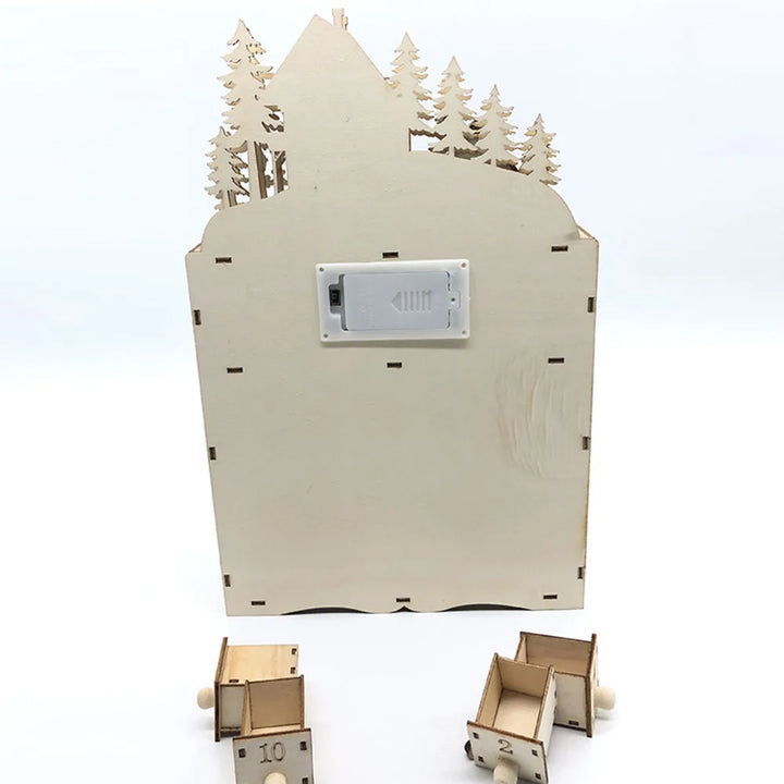 Skanto | LumiFest Wooden Advent Calendar – 24 Compartments with Warm LED Light & Christmas Atmosphere