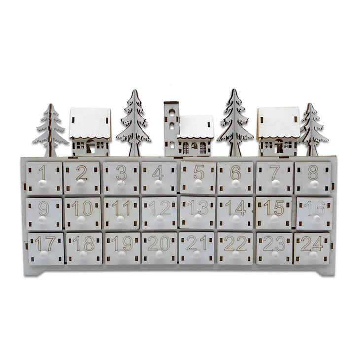 Skanto | LumiFest Wooden Advent Calendar – 24 Compartments with Warm LED Light & Christmas Atmosphere